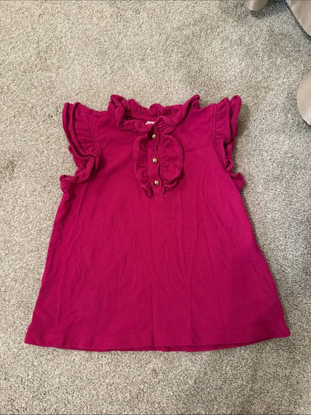 Janie and Jack Bright Pink Ruffle Sleeve Tee with Gold Buttons